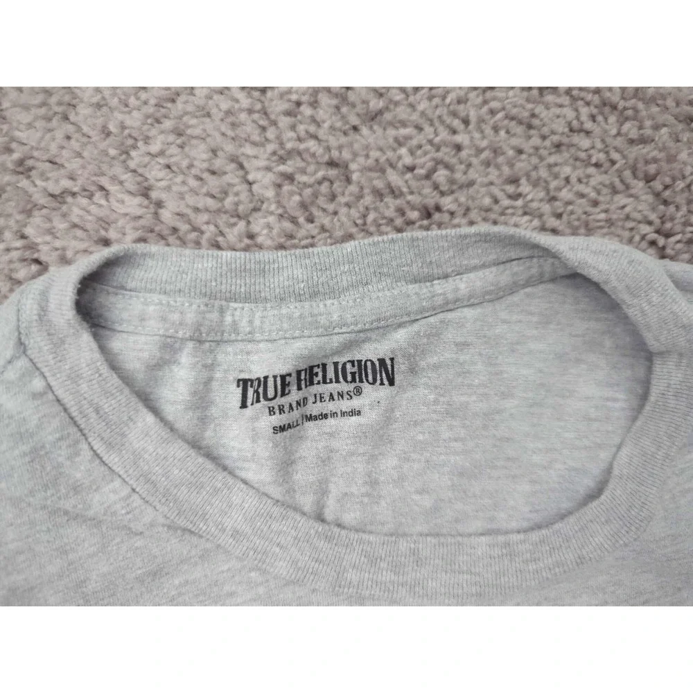 True Religion T Shirt Mens Small Gray‎ Short Sleeve Buddha Guitar